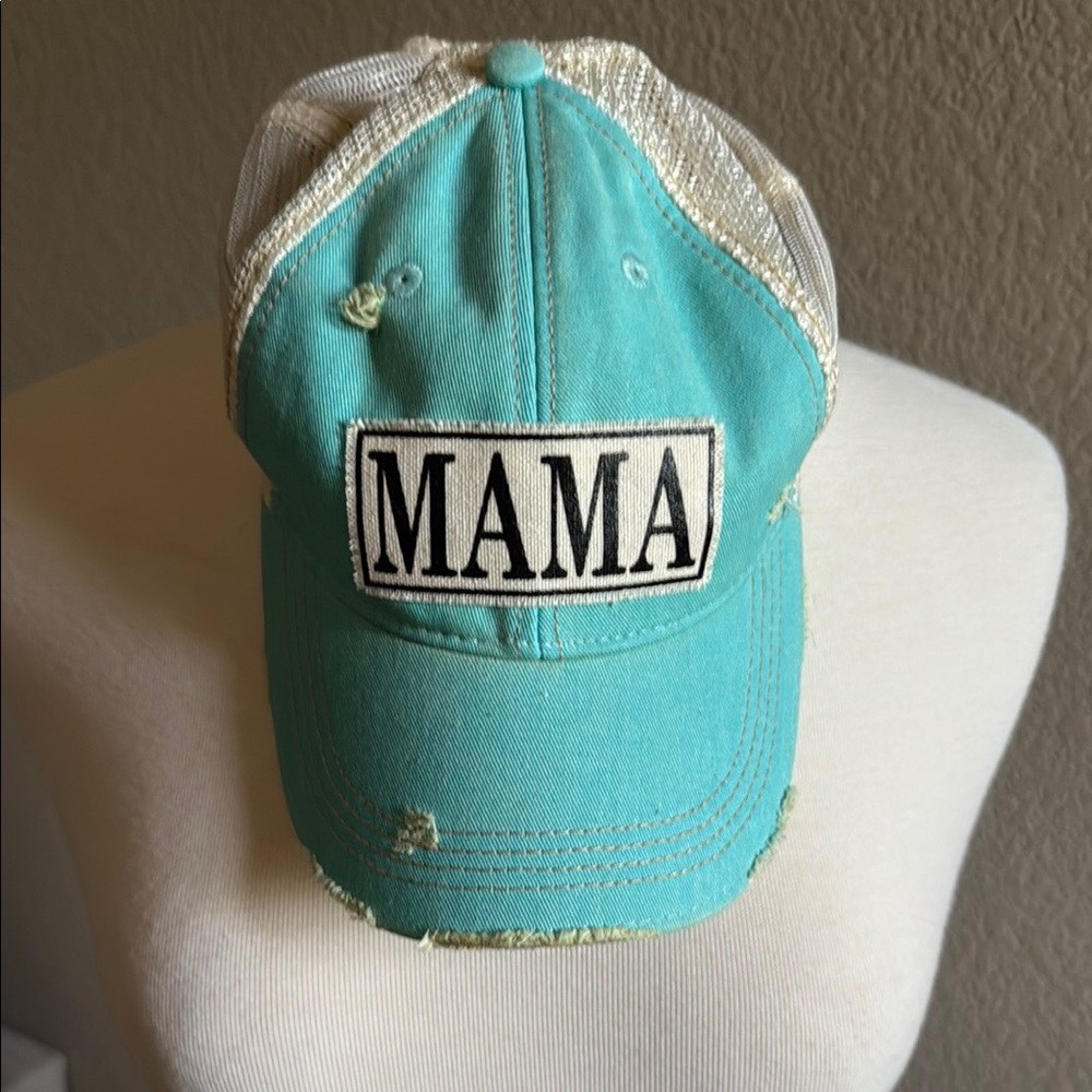 Turquoise 'MAMA' Distressed Cap